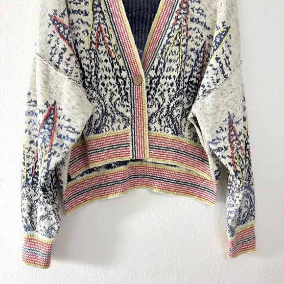 Anthropologie Pilcro Embroidered Cropped Cardigan Sweater Stripe Trim Size XL - Picture 7 of 10